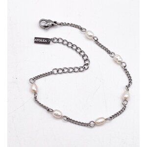 Atolea Silver Tone Freshwater Pearl Chain Bracelet Adjustable Dainty Minimalist